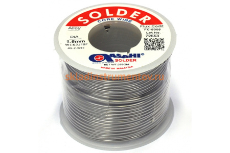 Припой (1.6 мм, 0.25 кг, Sn60/Pb40, FС5005 флюс RMA) ASAHI 00-00000313 Припой (1.6 мм, 0.25 кг, Sn60/Pb40, FС5005 флюс RMA) ASAHI 00-00000313