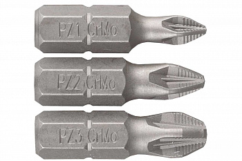 Набор бит "МАСТЕР" (1/4"; 25 мм; PZ1, PZ2, PZ3; 3 предмета) ЗУБР 26009-PZ-H3