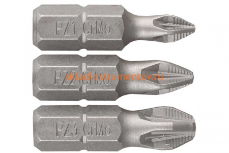 Набор бит "МАСТЕР" (1/4"; 25 мм; PZ1, PZ2, PZ3; 3 предмета) ЗУБР 26009-PZ-H3