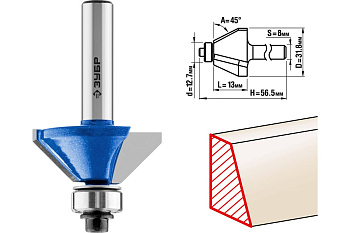 Фреза кромочная калевочная фасочная №9 ПРОФЕССИОНАЛ (31.8х13х56.5 мм; угол 45 град; хвостовик 8 мм) Зубр 28711-31.8