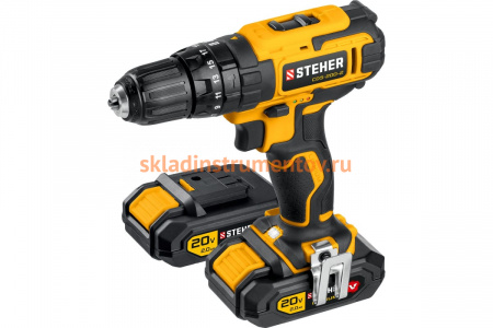 Ударная дрель-шуруповерт STEHER 20В, 2 АКБ 2Ач CDS-200-2