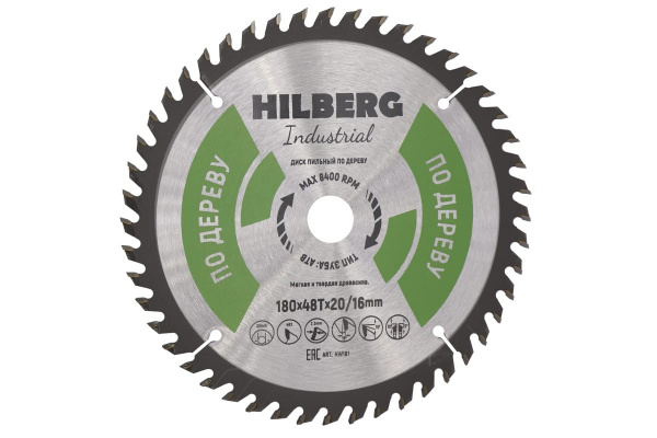 Диск пильный Industrial Дерево (180x20/16 мм; 48Т) Hilberg HW181