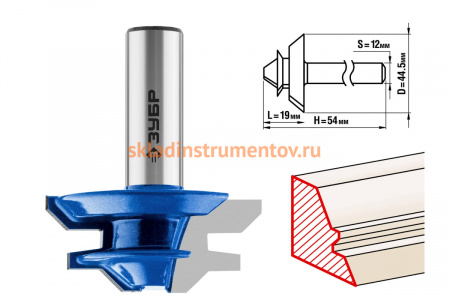 Фреза кромочная для углового сращивания ПРОФЕССИОНАЛ (44.5х19х54 мм; угол 45 град, хвостовик 12 мм) Зубр 28724-44.5