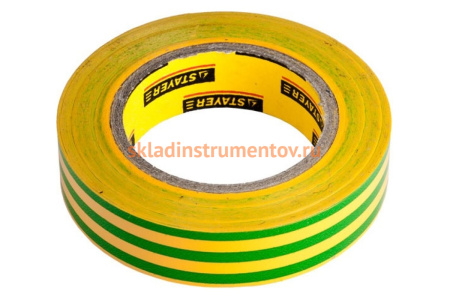 Желто-зеленая ПВХ изолента 5000В 15ммх10м STAYER MASTER 12291-S-15-10