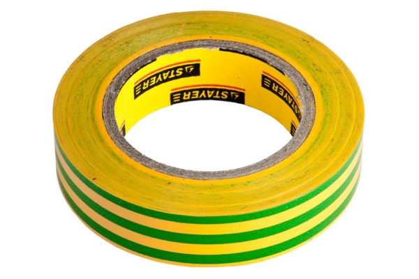 Желто-зеленая ПВХ изолента 5000В 15ммх10м STAYER MASTER 12291-S-15-10