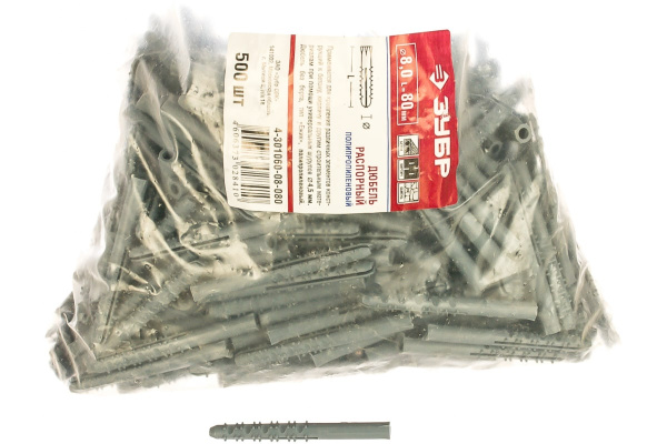 Дюбель распорный "ЕЖИК" полипропиленовый 500 шт. (8х80 мм; ТФ0) ЗУБР 4-301060-08-080