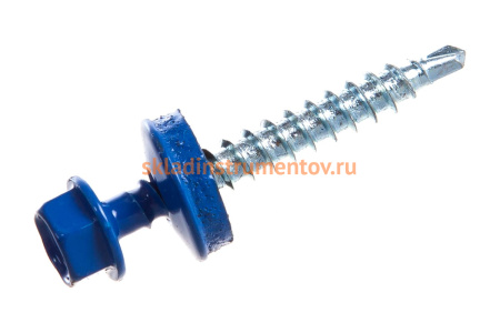 Саморезы для крепления кровельных материалов к деревянной обрешетке Зубр цвет RAL 5005 синий насыщенный, оцинкованный, 4,8x38мм, 1600шт 4-300310-48-038-5005