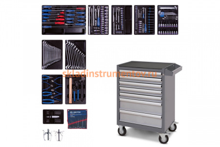 Набор инструментов в серой тележке, 204 предмета KING TONY 934-100AMG