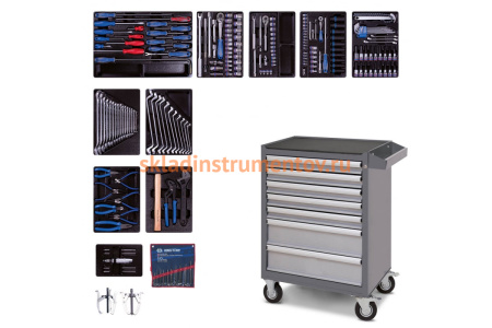 Набор инструментов в серой тележке, 204 предмета KING TONY 934-100AMG