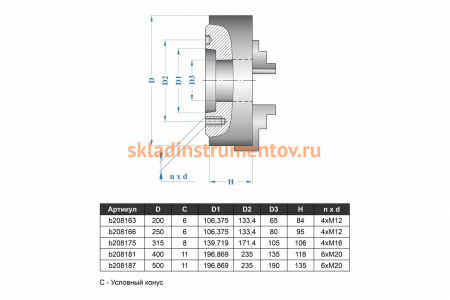Патрон токарный 3-х кулачковый 7100-0035П К11-250С6 (250 мм) GRIFF b208166