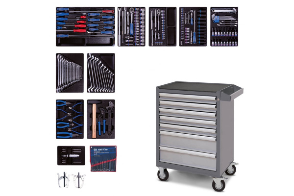 Набор инструментов в серой тележке, 204 предмета KING TONY 934-100AMG