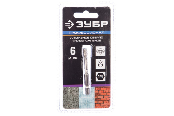 Сверло алмазное универсальное ПРОФЕССИОНАЛ (6 мм; HEX 1/4'') Зубр 29865-06