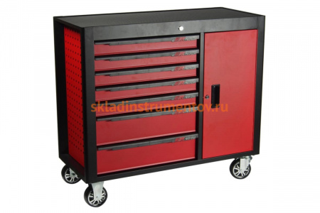 Тележка инструментальная (7 секций, красная, на колесах, с боковым ящиком) JTC S1067
