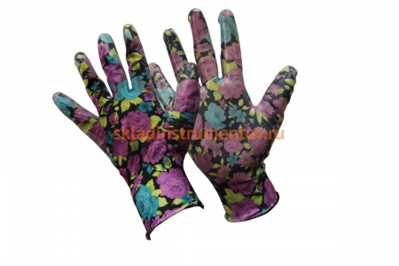 Садовые перчатки СПЕЦ Garden Flowers с прозрачным нитриловым покрытием 8 р-р. GF-PN208