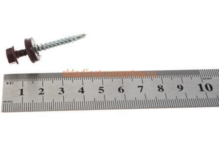 Саморезы для крепления кровельных материалов к деревянной обрешетке Зубр цвет RAL 3005 темно-красный, оцинкованный, 4,8x38мм, 1600шт 4-300310-48-038-3005