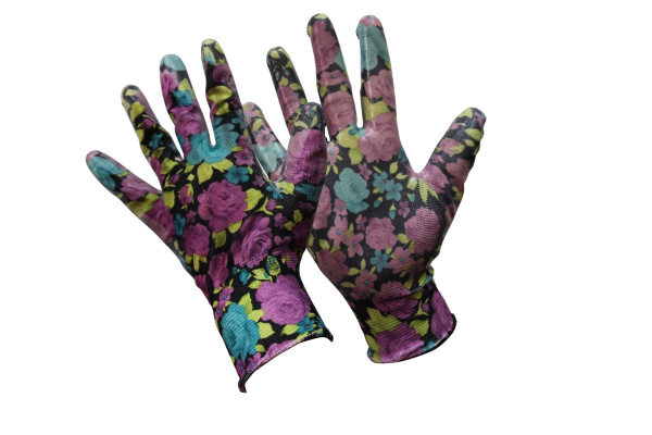 Садовые перчатки СПЕЦ Garden Flowers с прозрачным нитриловым покрытием 8 р-р. GF-PN208