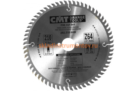 Диск пильный по дереву (210х30х2,8/1,8 мм; Z64) CMT 292.210.64M