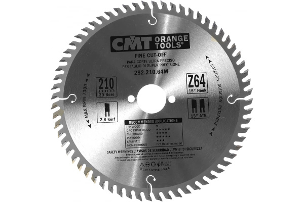 Диск пильный по дереву (210х30х2,8/1,8 мм; Z64) CMT 292.210.64M