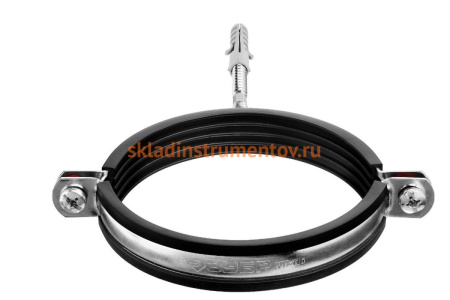 Трубный хомут с гайкой ЗУБР оцинкованный, в комплекте с сантехнической шпилькой и дюбелем, 3" 37866-87-94