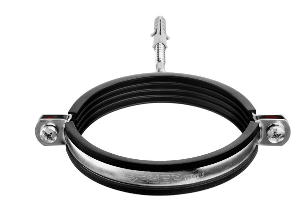 Трубный хомут с гайкой ЗУБР оцинкованный, в комплекте с сантехнической шпилькой и дюбелем, 3" 37866-87-94