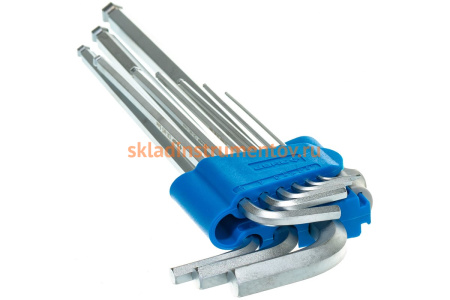 Набор имбусовых ключей, длинные с шариком, Cr-Mo, сатинированное покрытие, эргономичный держатель, HEX 1.5-10мм, 9шт Зубр ЭКСПЕРТ 27466-H9