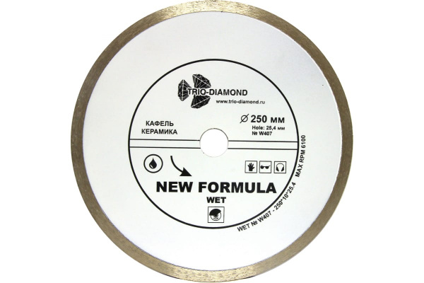 Диск алмазный отрезной Сплошной New Formula (250х25.4 мм) TRIO-DIAMOND W407