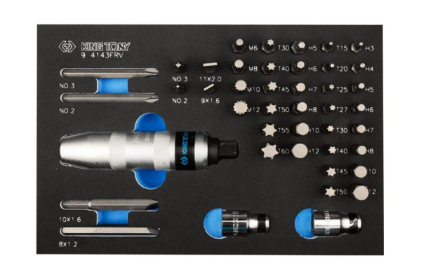 Набор торцевых насадок, бит и ударная отвертка, ложемент, 43шт KING TONY 9-4143FRV