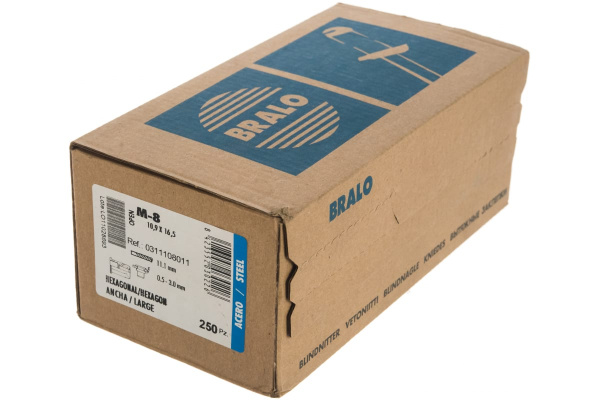 Заклепка с внутренней резьбой Bralo 6-гранная М8 СТ-ЦБ 250 шт 0311108011