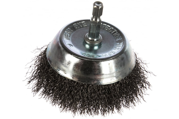 Щётка чашеобразная, гофрированная стальная проволока №085 (75 мм; хвостовик шестигранный) для дрели Атака 22389