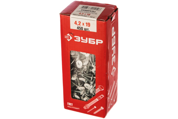 Саморезы с прессшайбой и сверлом по листовому металлу до 2мм Зубр RAL-9003 PH2 4,2х19мм 450шт 300211-42-019-9003