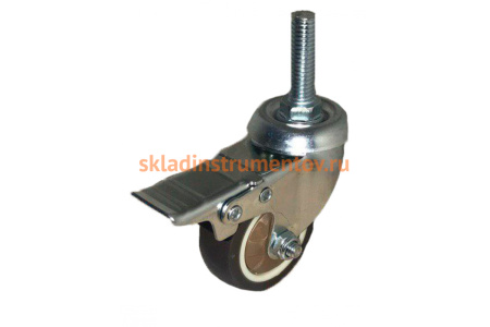 Колесо коричневая мягкая резина крепление болтом М10 с тормозом SCTGB93Д 75 мм MFK-TORG 7064075