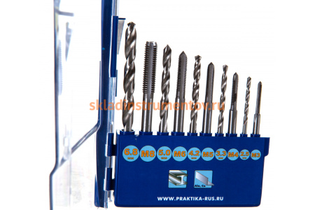 Набор метчиков и сверл "Профи" (М3-М8; 2.5-6.8 мм; 10 шт.) ПРАКТИКА 646-218