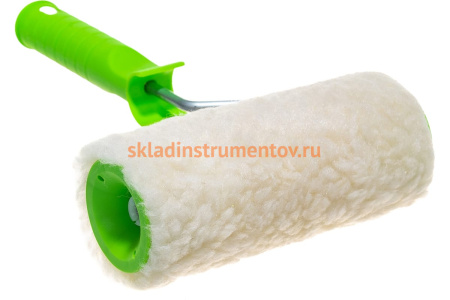 Валик СИБРТЕХ из натурального меха с ручкой, 150 мм, ворс 12 мм, D - 48 мм 80122