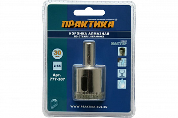 Коронка алмазная по стеклу и керамике (30 мм) ПРАКТИКА 777-307
