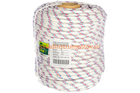 Плетеный 24-прядный полипропиленовый фал с сердечником 12мм, бухта 100м, 1000кгс СИБРТЕХ Россия 93968