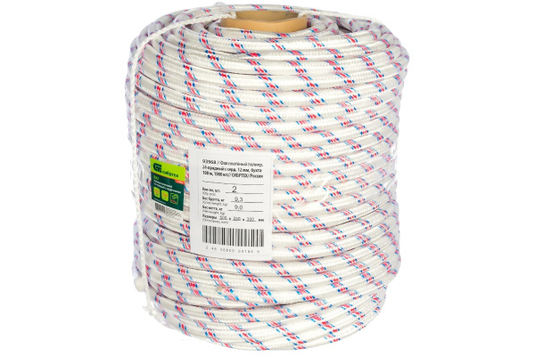Плетеный 24-прядный полипропиленовый фал с сердечником 12мм, бухта 100м, 1000кгс СИБРТЕХ Россия 93968
