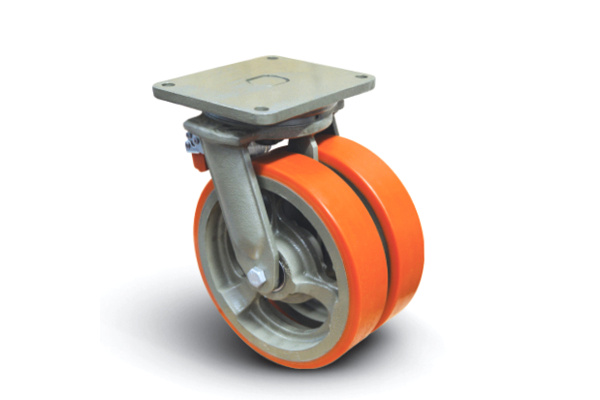 Колесо полиуретановое сдвоенное поворотное с тормозом 250 мм MFK-TORG EW01-VBP-250-F