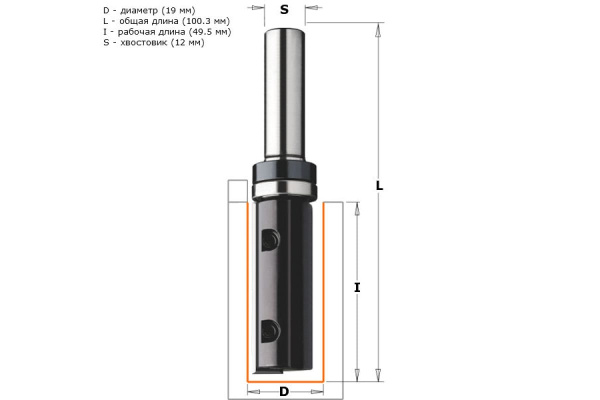 Фреза обгонная со сменным ножом (19x49.5 мм; хвостовик 12 мм; RH) CMT 652.690.11B