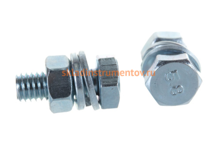 Болт с шестигранной головкой в комплекте с гайкой, шайбой, шайбой пружинной, ЗУБР, МАСТЕР, 303436-06-016