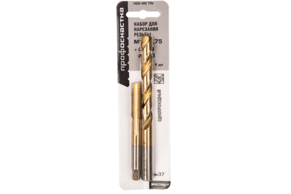 Набор для нарезания резьбы №37 метчик М12x1,75 + сверло d 10,3 мм ПрофОснастка Эксперт HSS M2 TIN 160201017