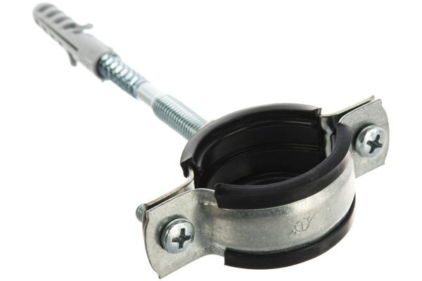 Сантехнический хомут СИБРТЕХ д/труб 32-35 1", резин, упл шпилька+дюбель 48166