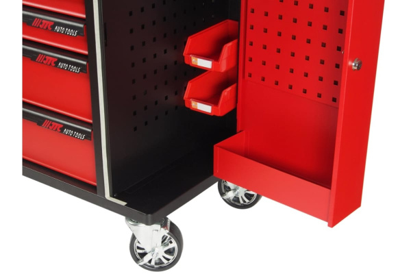 Тележка инструментальная (7 секций, красная, на колесах, с двумя боковыми ящиками) JTC S1070