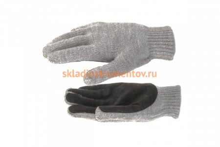 Трикотажные двойные полушерстяные перчатки со спилковым наладонником СИБРТЕХ 150 г 68630