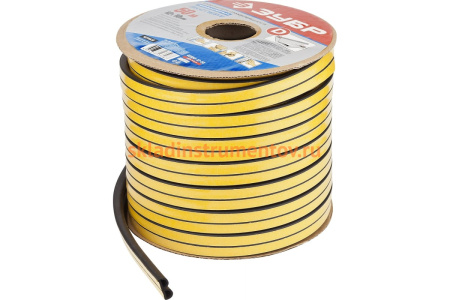 Уплотнитель Зубр ЭКСПЕРТ промышленный, самоклеящийся, черный, D-профиль, на бобине, 12ммх10мм, 50м 40950-12-50