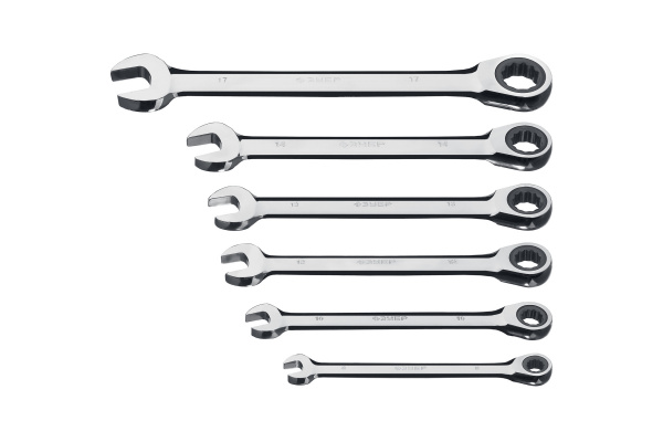 Набор комбинированных гаечных ключей трещоточных 6 шт 8 - 17 мм Зубр 27074-H6_z01