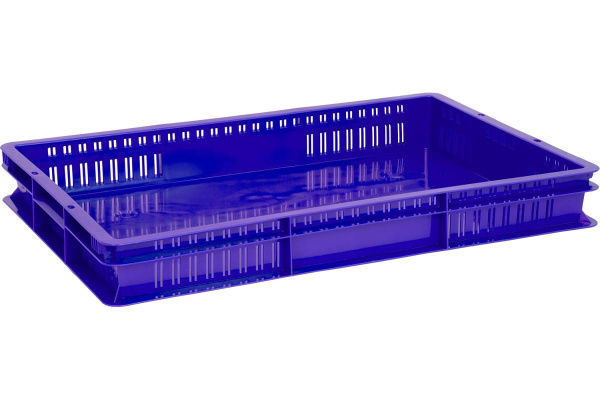 Ящик Тара.ру п/э 600х400х75 дно сплошное, стенки перфорированные, синий 07731