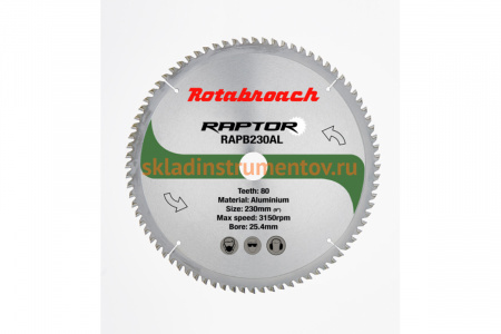 Диск пильный по алюминию RAPB230AL (230x25.4 мм; 80T) Rotabroach КБ003162