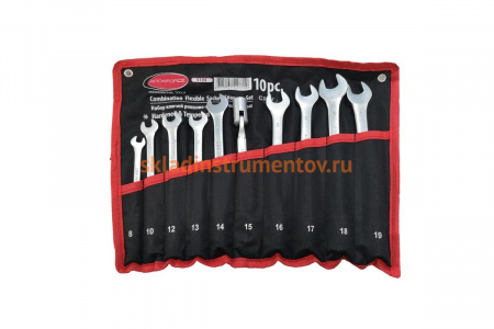 Набор рожково-торцевых шарнирных ключей ROCKFORCE 10пр. 8, 10, 12-19мм на полотне RF-5104