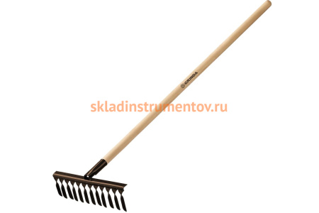 Садовые грабли с деревянным черенком GRINDA 12 витых зубьев, 384х95х1300 мм 39581-12