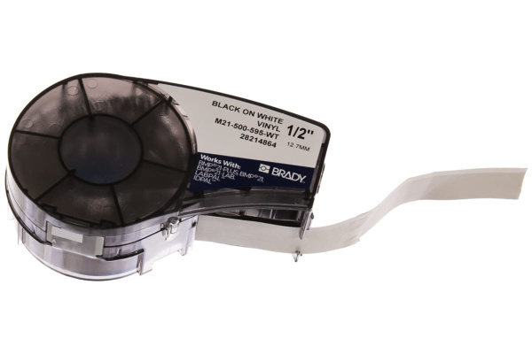 Лента 12.7мм/6.4м винил, черный на белом Brady M21-500-595-WT brd142807